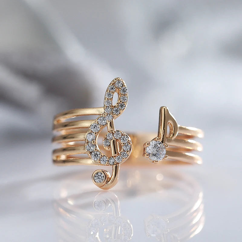 Glamorous Music Shape fashion Ring - Modern Design Made With White Natural Zircon Glamorous Music Shape fashion Ring - Modern Design Made With White Natural Zircon